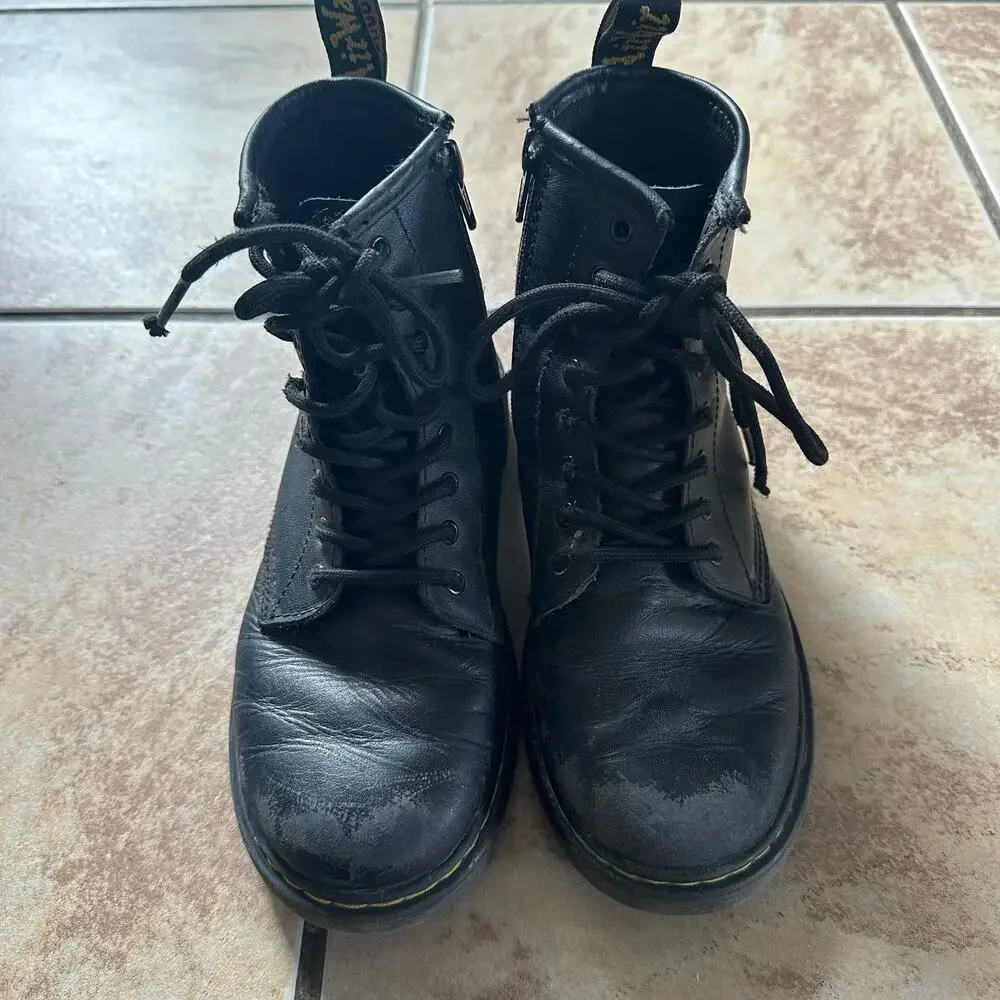 Dr Marten Zip Side Boots 1460 J Youth‎ Size 3 Black Leather Lace Up